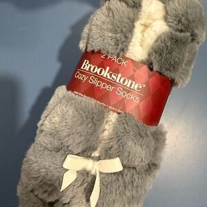Brookstone Red and Gray Plush Slipper Socks